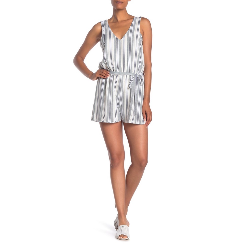 Vanity Room Sleeveless Striped V-neck  Romper